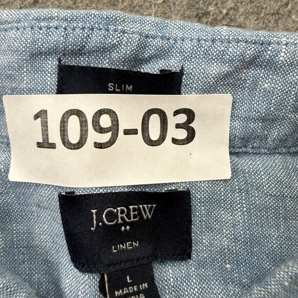 J.Crew Linen Button Up Shirt Men L Blue Solid Long Sleeve Slim Fit 46" - Picture 13 of 13